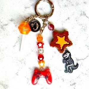 Kids Orange & Red Video Game Controller Keychain Charm - Unbranded